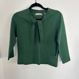Kate Hill Petite Small Green Women's Top Tie Neck Silk Blend Stretchy NWT